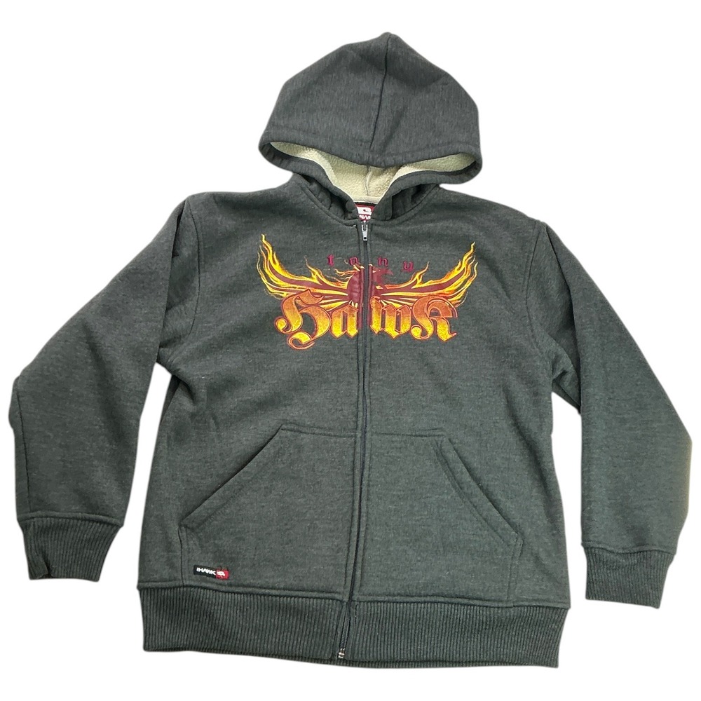 Tony Hawk Gray Zip Up Hoodie Boys Size M 10/12 Sherpa Lined Skater Graphic